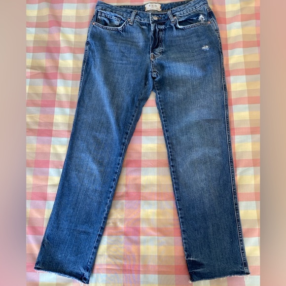 we the free ankle midrise jeans, size 27 medium wash distressed hem - Picture 3 of 9